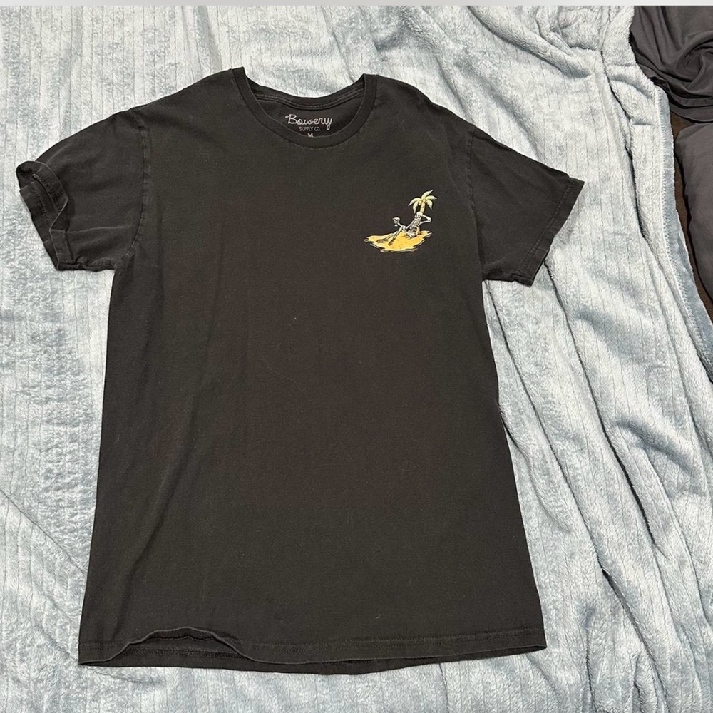 Black Graphic Tee with Palm Design